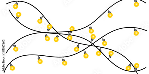 Illustration of tangled glowing yellow string lights with black wires on a white background.