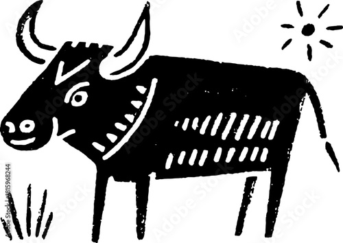 Black cow illustration in a simple, flat design. This vector graphic features a bold outline and is suitable for agricultural themes.