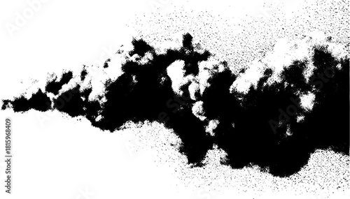 Engraved clouds in a vintage style. Black silhouette vector illustration with stipple texture, creating an antique graphic set.