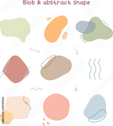 Blob and abstract shape doodle vector isolated collection set. Amoeba shape in pastel color clip art for frame, ornament, background, text box