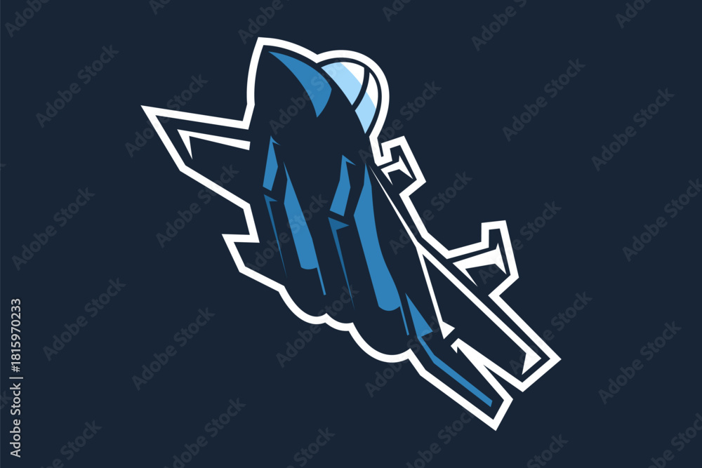 Obraz premium American cold war jet fighter plane vector illustration. simple aircraft logo, military equipment.