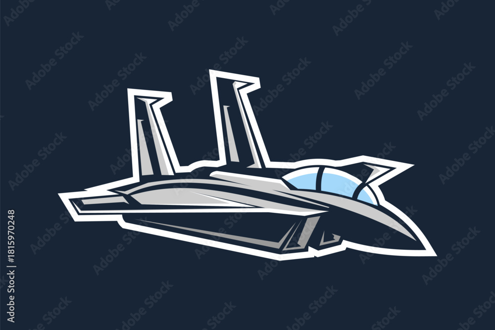 Obraz premium American cold war jet fighter plane vector illustration. simple aircraft logo, military equipment.