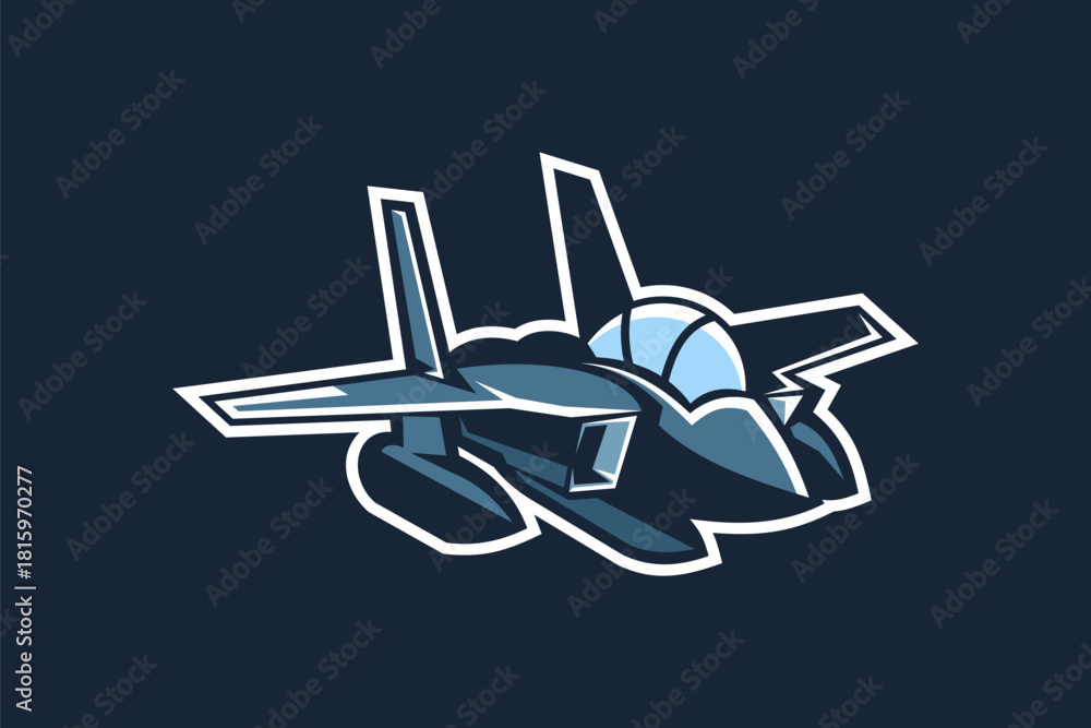 Obraz premium American cold war jet fighter plane vector illustration. simple aircraft logo, military equipment.