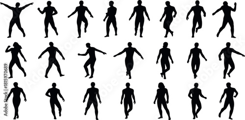 Collection of Silhouette Figures in Various Dynamic Poses and Actions