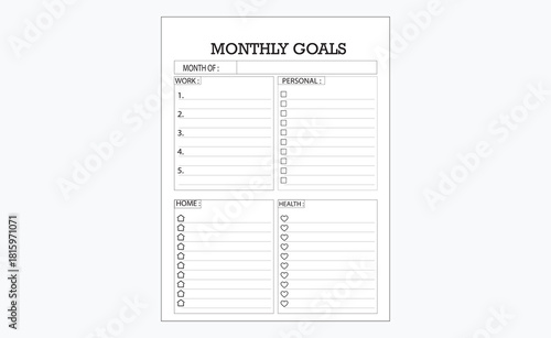 monthly goal planner template Printing design 