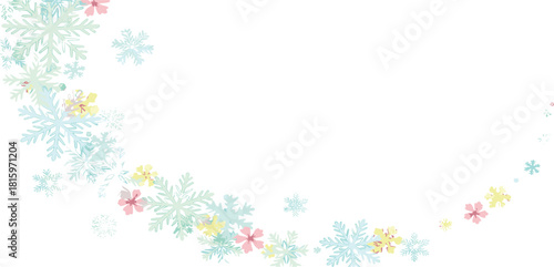 Delicate pastel snowflakes adorning a winter landscape, evoking a sense of serene beauty and tranquility