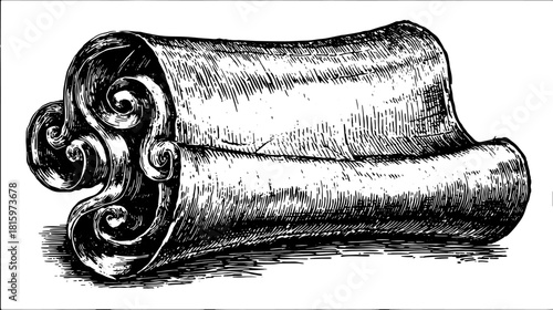 Cinnamon bark stick in handdrawn black and white sketch. Vintage engraving vector illustration with natural detail and texture.