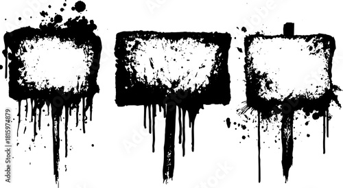 Black sign banners with paint splashes. Vector illustration featuring a modern design in a simple style.