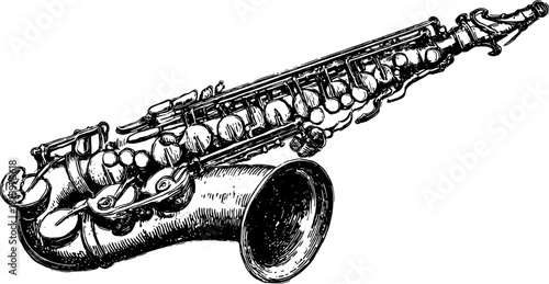 Saxophone illustration in detailed lineart style. A vintage musical instrument vector set showcasing classical design and craftsmanship.