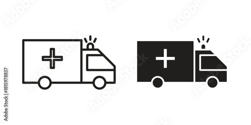 Ambulance icons in different style, sign or symbol, suitable for apps and websites