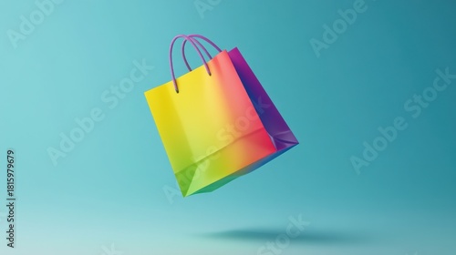 Vibrant rainbow shopping bag floats magically, evoking joy and retail excitement for your next project