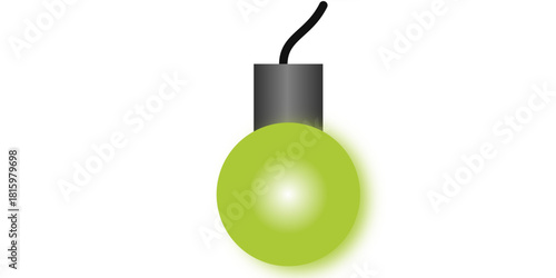 A simple graphic illustration of a glowing green spherical bomb with a fuse on a white background.