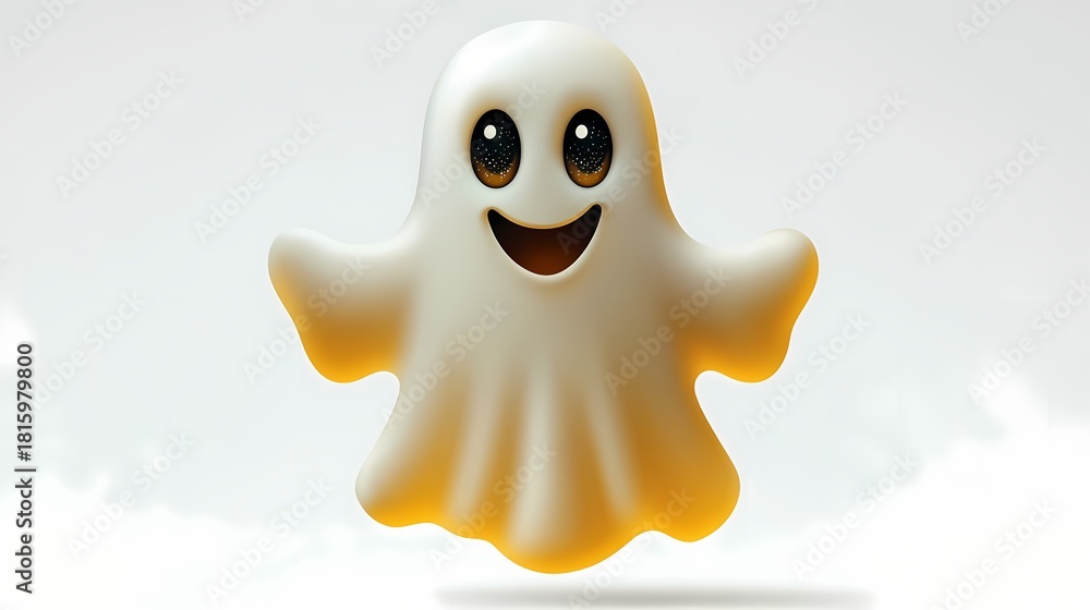 Fototapeta premium Cute, smiling, three dimensional apparition character illustration floats against a bright background