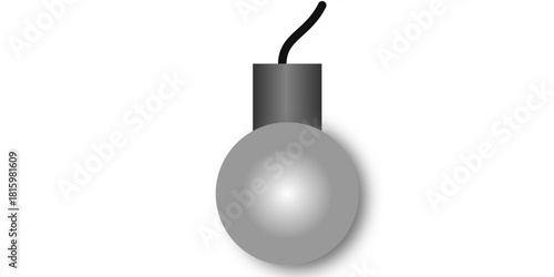 A simple grayscale illustration of a classic round bomb with a burning fuse, isolated on a white background.
