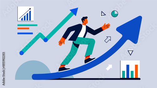 Business Growth and Success Concept Illustration with Rising Arrow and Professional Character