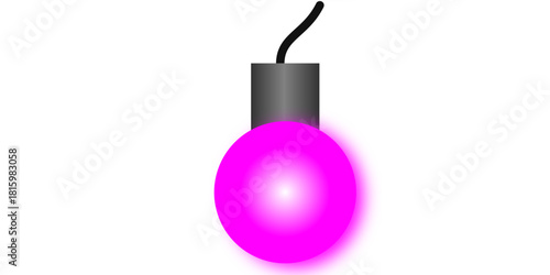 A single glowing pink decorative light bulb with a grey socket and black wire, isolated on a white background.