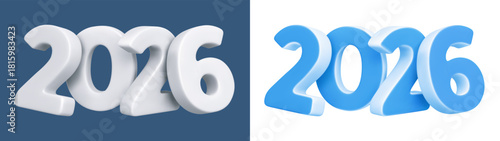 2026 New Year numbers for Christmas and New Year greetings. 3d realistic white and light blue plastic numbers 2026. For web design, print, calendar, advertise, e.t.c. Isolated vector illustration