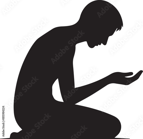 Poor beggar man silhouette sitting alone symbolizing poverty and hardship