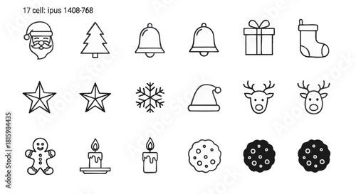 A simple collection of classic Christmas and winter holiday symbols, a versatile vector line art icon set for festive design