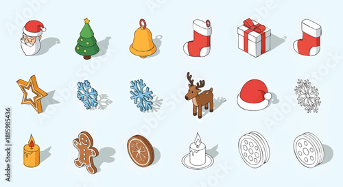 Isometric Christmas Icons Festive Holiday Cheer