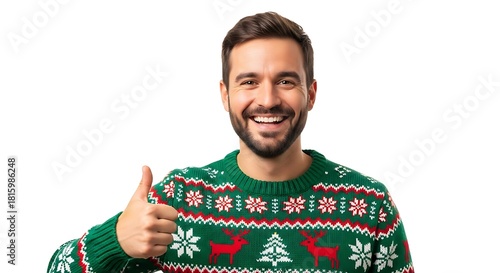 Happy Man in Christmas Sweater Thumbs Up