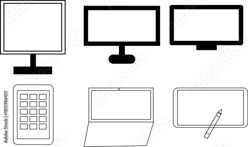 set of computer icons, lcd ,led,mobile,laptop etc line art icons