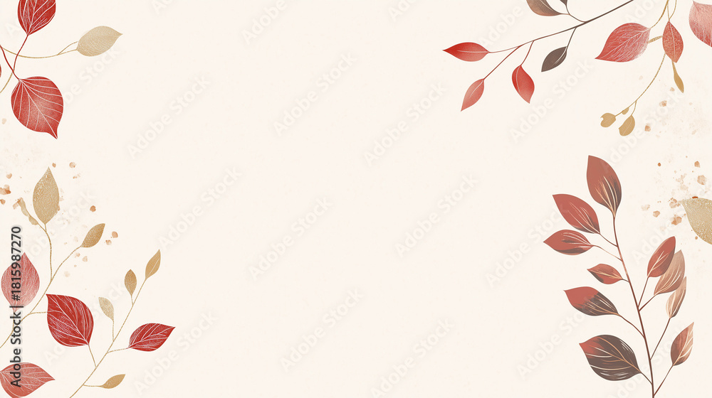 Fototapeta premium Elegant botanical frame with leaves in warm autumn colors on a soft background