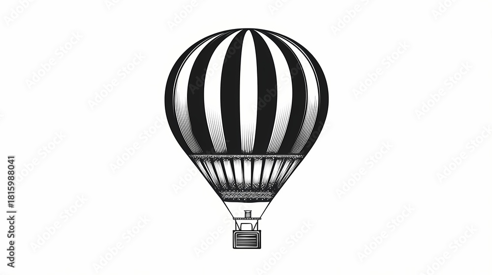 Obraz premium Vintage style hot air balloon illustration with vertical stripes displayed against a plain background