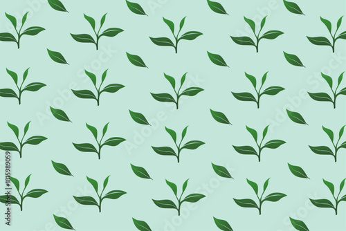 Fresh green leaf pattern on a mint background, ideal for eco branding, packaging, textiles, backgrounds, and nature-themed graphic projects