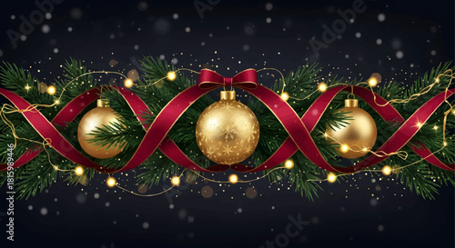 Festive DNA Strand Christmas Garland with Gold Ornaments