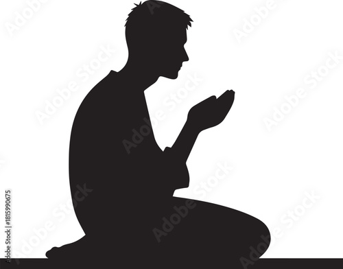 Silhouette of a Man Praying in Peaceful Spiritual Moment