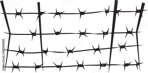 Black and white illustration of barbed wire fence sharp