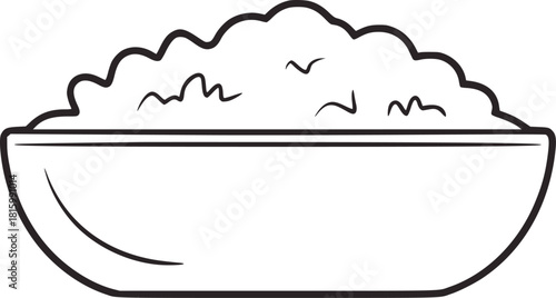 Black and white line drawing of a bowl of rice food