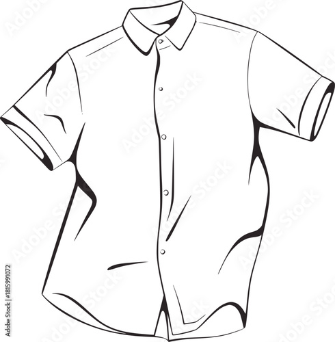 Black and white line drawing of a short sleeve collared shirt