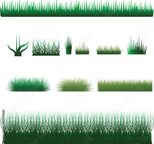 Collection of Green Grass Borders and Tufts