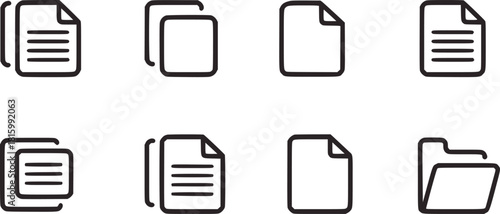Set of eight document and folder line art icons file