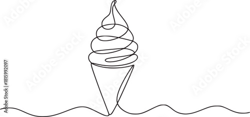 Minimalist single line drawing of a soft serve ice cream cone