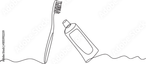 Toothbrush and toothpaste tube minimalist line drawing