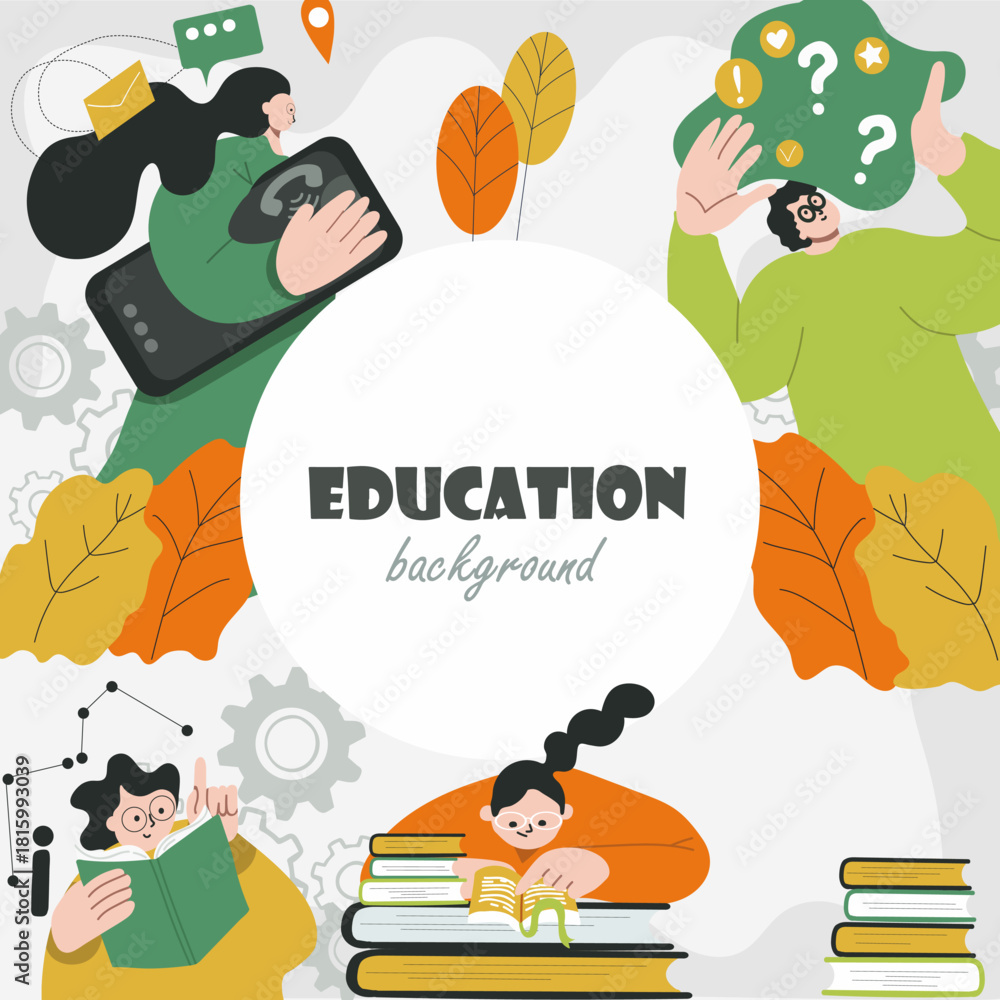 Fototapeta premium Education background, round, circle, place for text, hand drawn vector illustration.