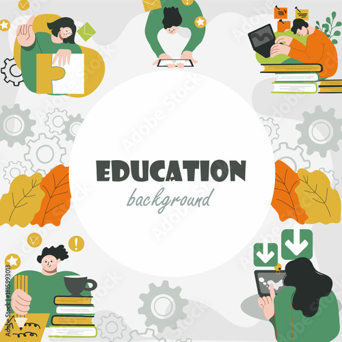Education background, round, circle, place for text, hand drawn vector illustration.