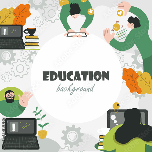 Education background, round, circle, place for text, hand drawn vector illustration.