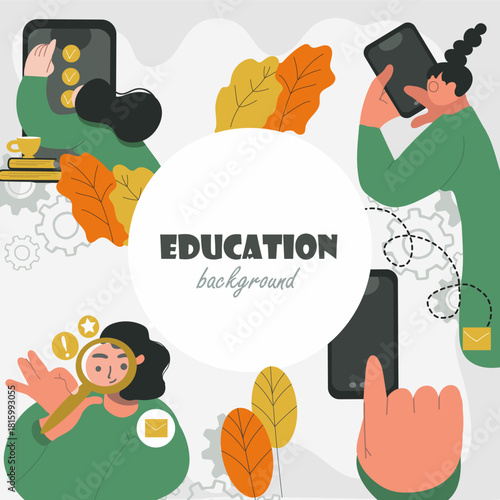Education background, round, circle, place for text, hand drawn vector illustration.