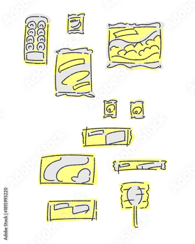 いろいろな駄菓子セット　ラフ仕上げ　単色