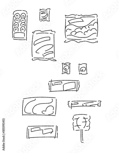 いろいろな駄菓子セット　ラフ仕上げ　線のみ