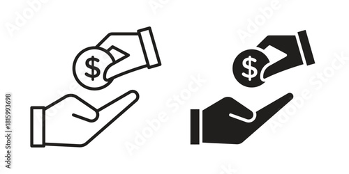 Hand money exchange icons in different style, sign or symbol, suitable for apps and websites