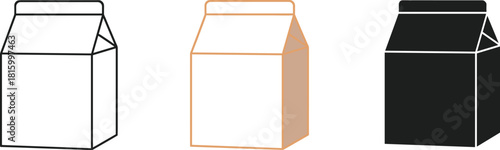 Milk or Juice Carton Packaging Icon Set - Outline, Color, and Silhouette Vector