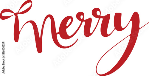 Merry Red Cursive Script Text for Christmas Vector Design