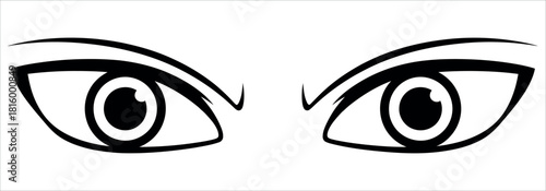 Intense gaze graphic element for bold designs, expressive eyes in black and white, captivating stare art, perfect for conveying strong emotions.