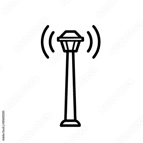 Streetlamp emitting sound waves in minimal line art style  