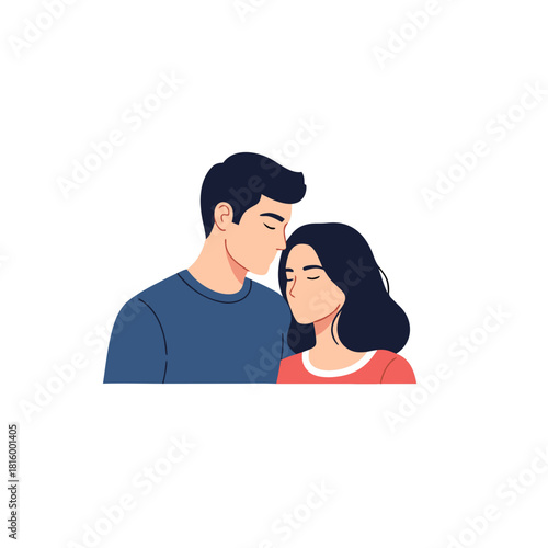 Young couple sharing a tender moment with closed eyes  